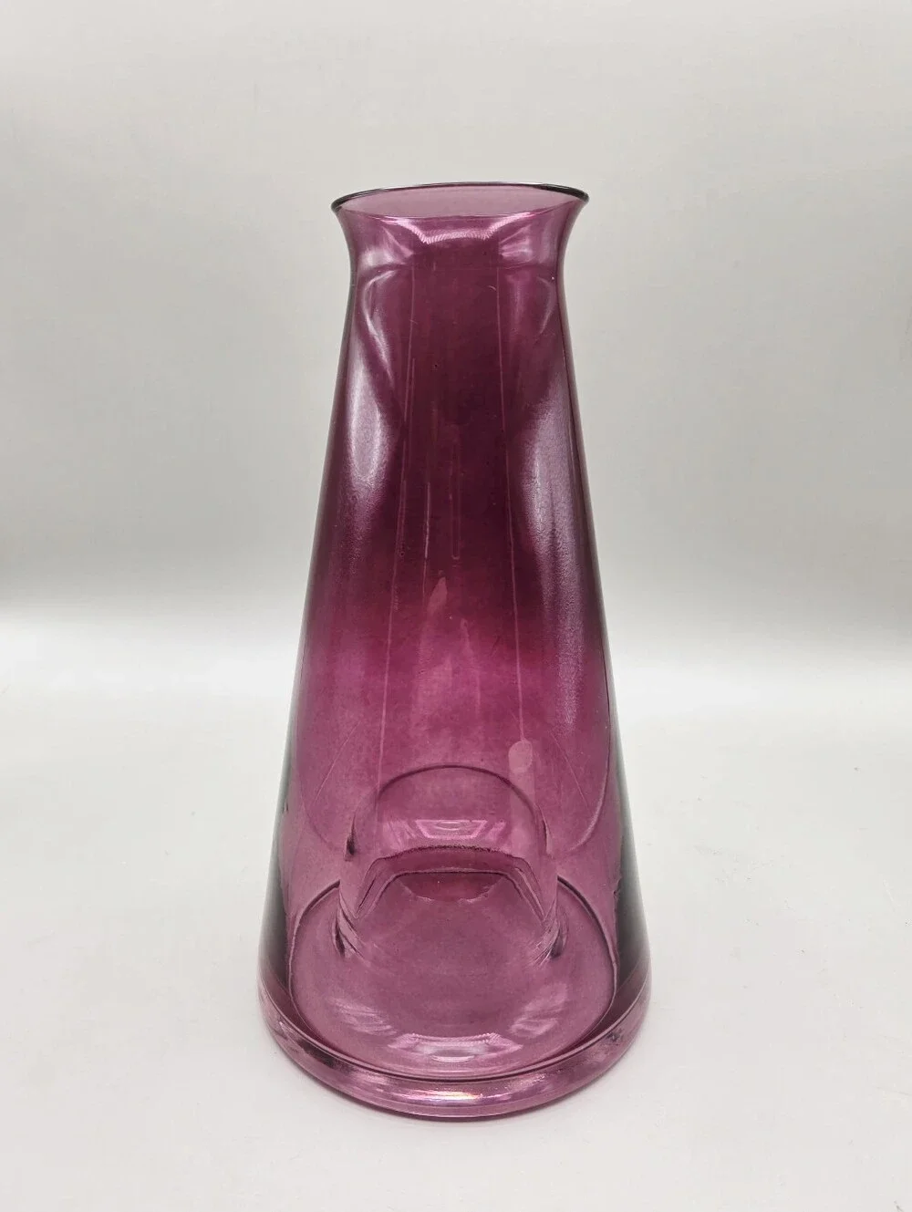 Purplish Pink Glass Vase with a Dome in the Inside Bottom